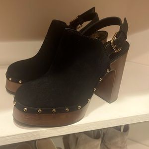 Black/suede/gold studded/ clog heels